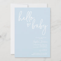 Baby Blue Minimalist Modern Boho Baby Shower Invitation