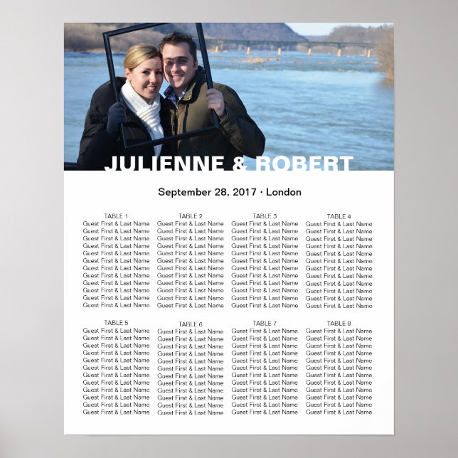 Baby Blue Modern Photo Wedding Seating Chart (Front)