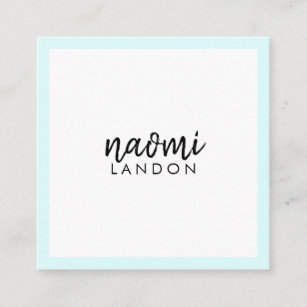 Baby blue modern square minimalist white simple square business card
