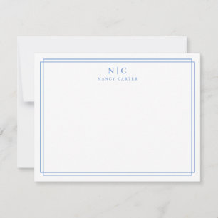 Baby Blue Monogram Geometric Border Note Card