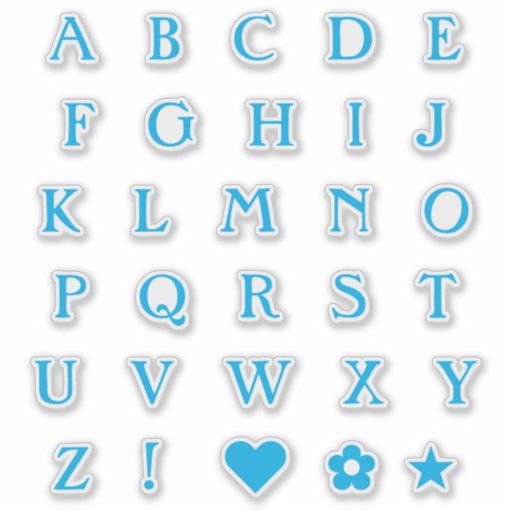 Baby Blue Script Letters Baby Blue Monogram Text Letters Alphabet Heart Sticker | Zazzle