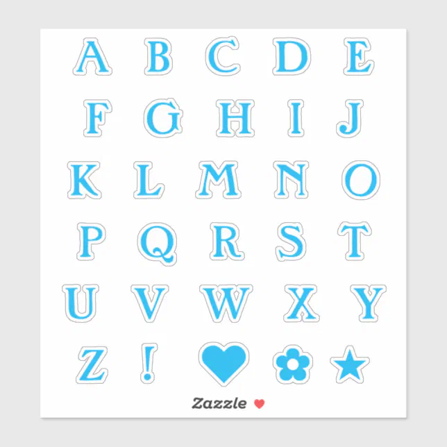 Baby Blue Script Letters Baby Blue Monogram Text Letters Alphabet Heart Sticker | Zazzle
