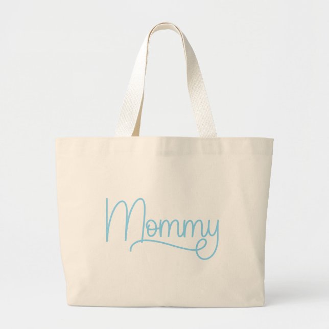 Baby Blue Monoline Mommy Large Tote Bag (Front)