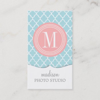 Baby Blue Moroccan Tiles Lattice Personalized Business Card by Jujulili at Zazzle
