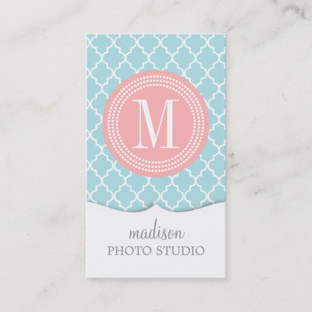 Baby Blue Moroccan Tiles Lattice Personalized Business Card (Front)