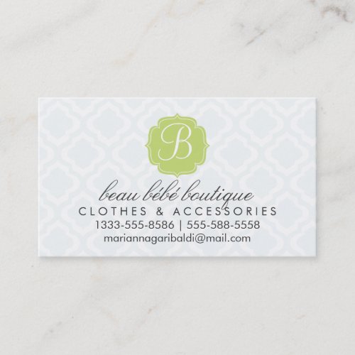 Baby Blue Moroccan Trellis Quatrefoil Personalized Business Card Template