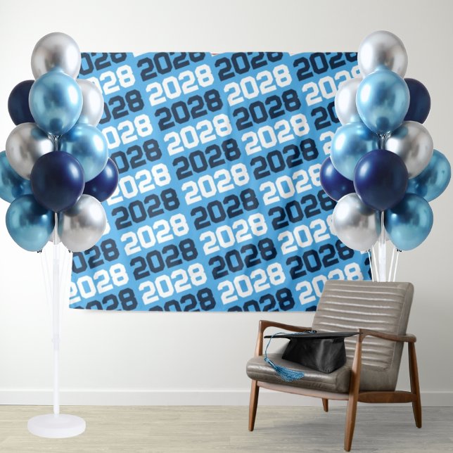 Baby Blue Navy ANY Class Year Graduation Backdrop (Hanging Graduation Repeating Class of ANY Year Backdrop in Baby Blue and Navy Blue)