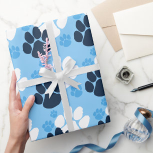 Baby Blue & Navy Blue Pawprint  Wrapping Paper