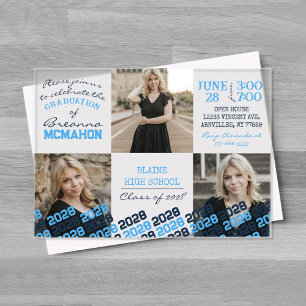 Baby Blue & Navy Graduation 3 Photo Frosted Acrylic Invitations