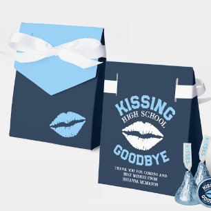 Baby Blue & Navy Kissing School Goodbye Graduation Favor Boxes