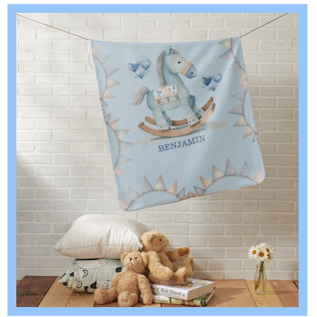 Baby Blue Nursery Rocking Horse Name  Baby Blanket (Creator Uploaded)