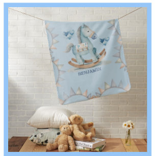 Baby Blue Nursery Rocking Horse Name  Blanket