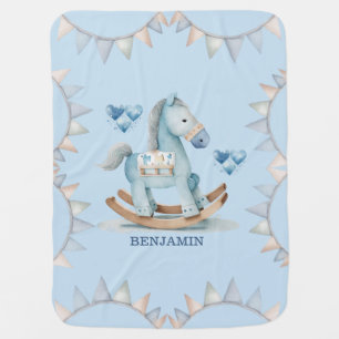 Baby Blue Nursery Rocking Horse Name  Blanket