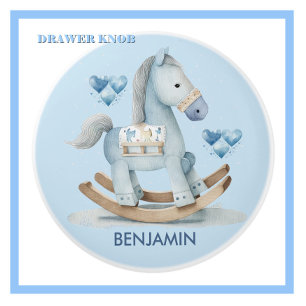 Baby Blue Nursery Rocking Horse Name Drawer Ceramic Knob