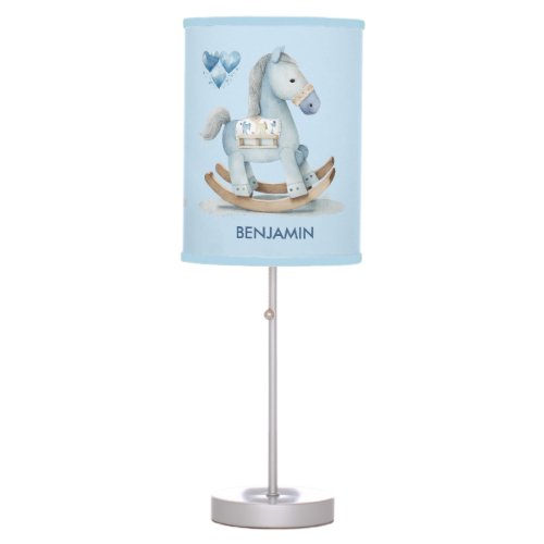 Baby Blue Nursery Rocking Horse Name  Table Lamp