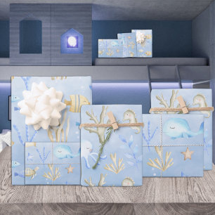 Baby Blue Octopus & Seahorse Under The Sea Wrapping Paper