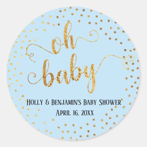 Baby Blue Oh Baby Faux Gold Foil Confetti Classic Round Sticker