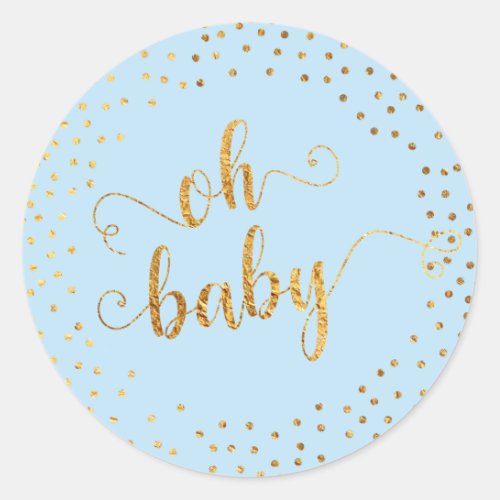 Baby Blue Oh Baby Faux Gold Foil Confetti Classic Round Sticker