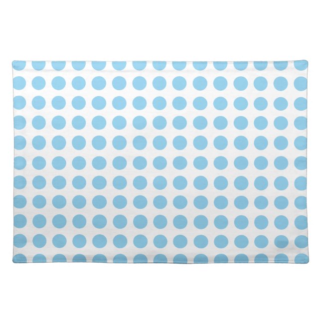 Baby Blue on White Large Horizontal Polka Dots Cloth Placemat (Front)