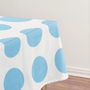 Baby Blue on White Large Horizontal Polka Dots Tablecloth