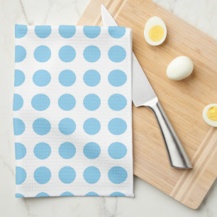Baby Blue on White Large Size Horiz. Polka Dots Kitchen Towel