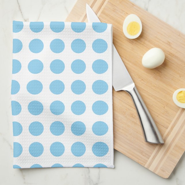 Baby Blue on White Large Size Horiz. Polka Dots Kitchen Towel (Quarter Fold)