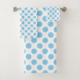 Baby Blue on White Large Size Polka Dots Bath Towel Set