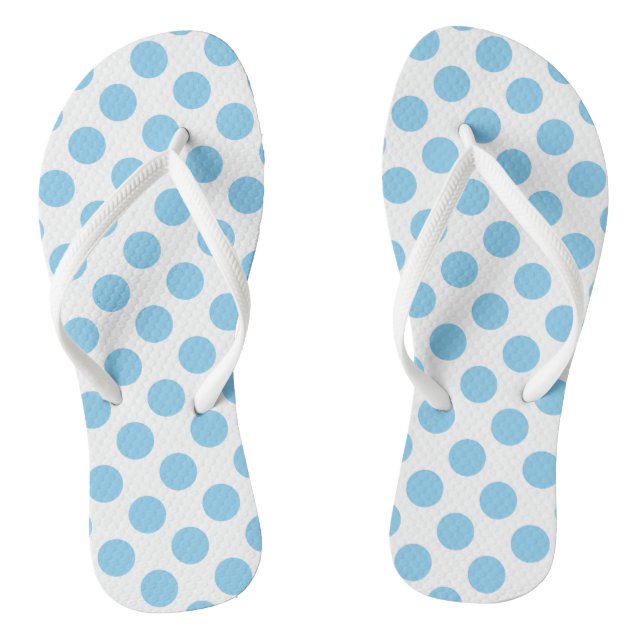 Baby blue on White Large Size Polka Dots Flip Flops (Footbed)