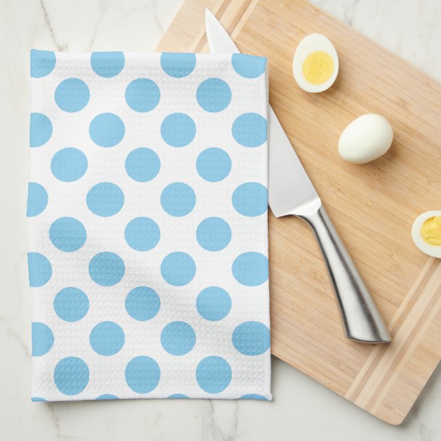 Baby Blue on White Large Size Polka Dots Kitchen Towel (Quarter Fold)