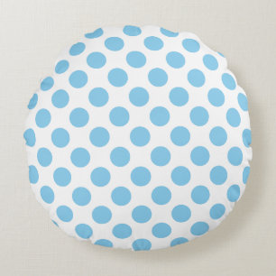 Baby Blue on White Large Size Polka Dots Round Pillow