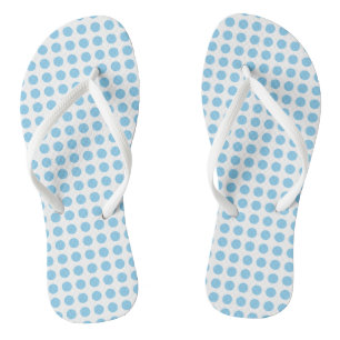 Baby blue on White Medium Horizontal Polka Dots Flip Flops