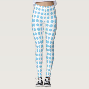 Baby Blue on White Medium Size Horiz. Polka Dots Leggings