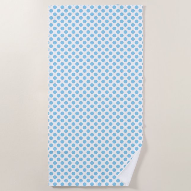 Baby Blue on White Medium Size Polka Dots Beach Towel (Front)