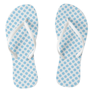 Baby blue on White Medium Size Polka Dots Flip Flops