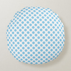 Baby Blue on White Medium Size Polka Dots Round Pillow