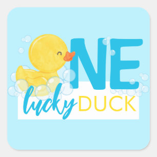 Baby Blue One Lucky Duck 1st Birthday Party Square Sticker