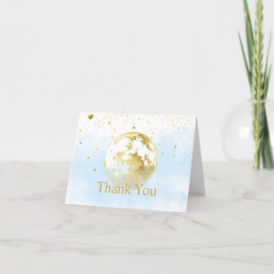 Baby Blue Over the Moon and Stars Celestial Gold Letterpress Thank You Card