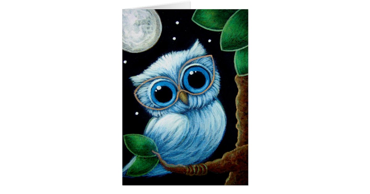 BABY BLUE OWL with EYEGLASSES CARD | Zazzle