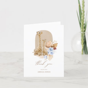 Baby Blue Pampas Grass Giraffe Baby Shower Letterpress Thank You Card