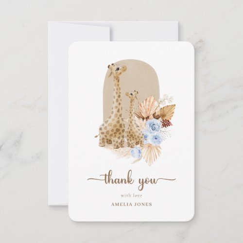 Baby Blue Pampas Grass Giraffe Baby Shower  Thank You Card