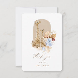 Baby Blue Pampas Grass Giraffe Baby Shower Thank You Card