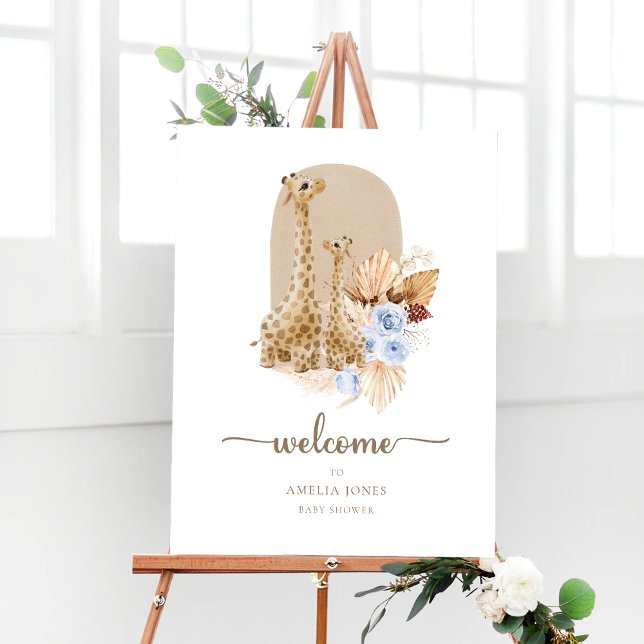 Baby Blue Pampas Grass Giraffe Baby Shower Welcome Foam Board (Creator Uploaded)