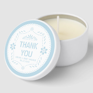 Baby blue papel picado Thank You Baby Boy Shower Mini Candle Favors