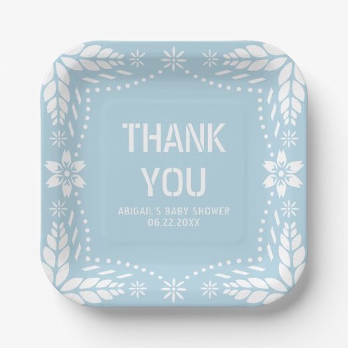 Baby blue papel picado Thank You Baby Girl Shower Paper Plates