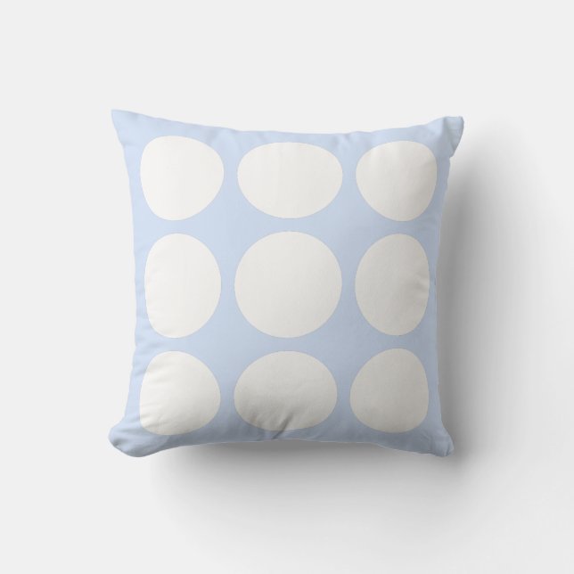 Baby Blue Pastel & White Abstract Circle Design Throw Pillow (Front)