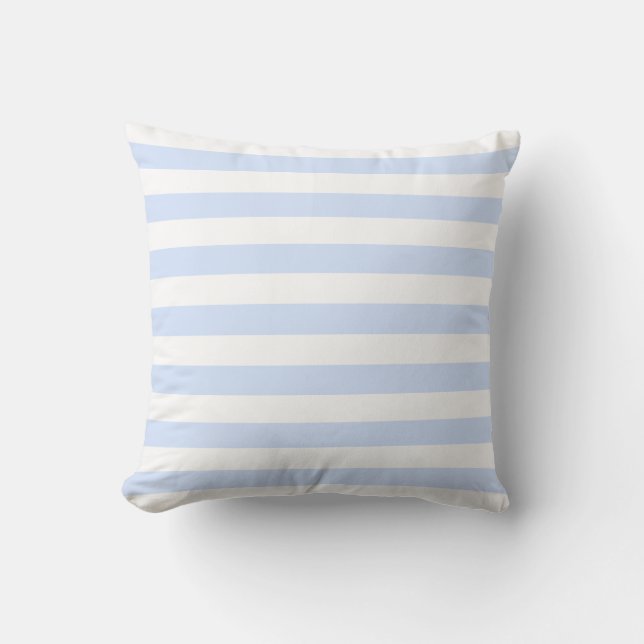 Baby Blue Pastel & White Lines Pattern Throw Pillow (Front)