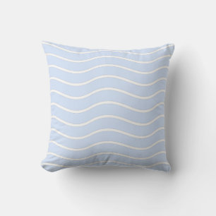 Baby Blue Pastel & White Wavy Lines Design Throw Pillow