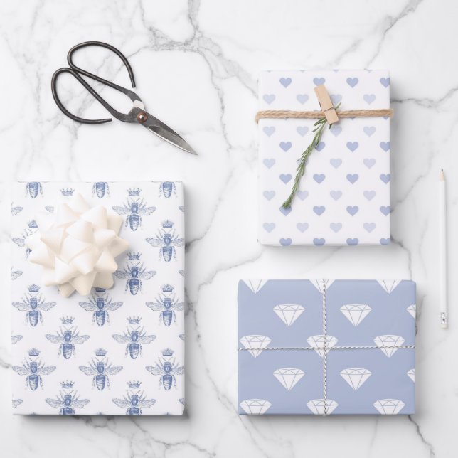Baby Blue Pattern Wrapping Paper Sheets (Front)