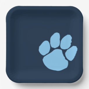 Baby Blue Pawprint on Navy Paper Party Plates