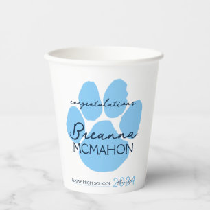 Baby Blue Pawprint on White Graduation Party Paper Cups